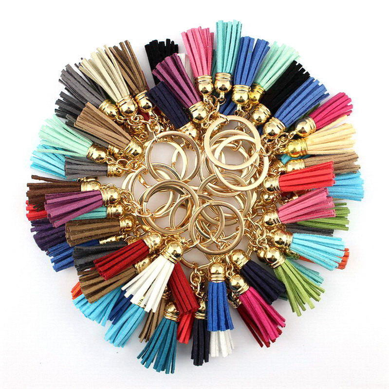 brilliant-hippie Triple Leather Keychain Tassels Random Mix Colors